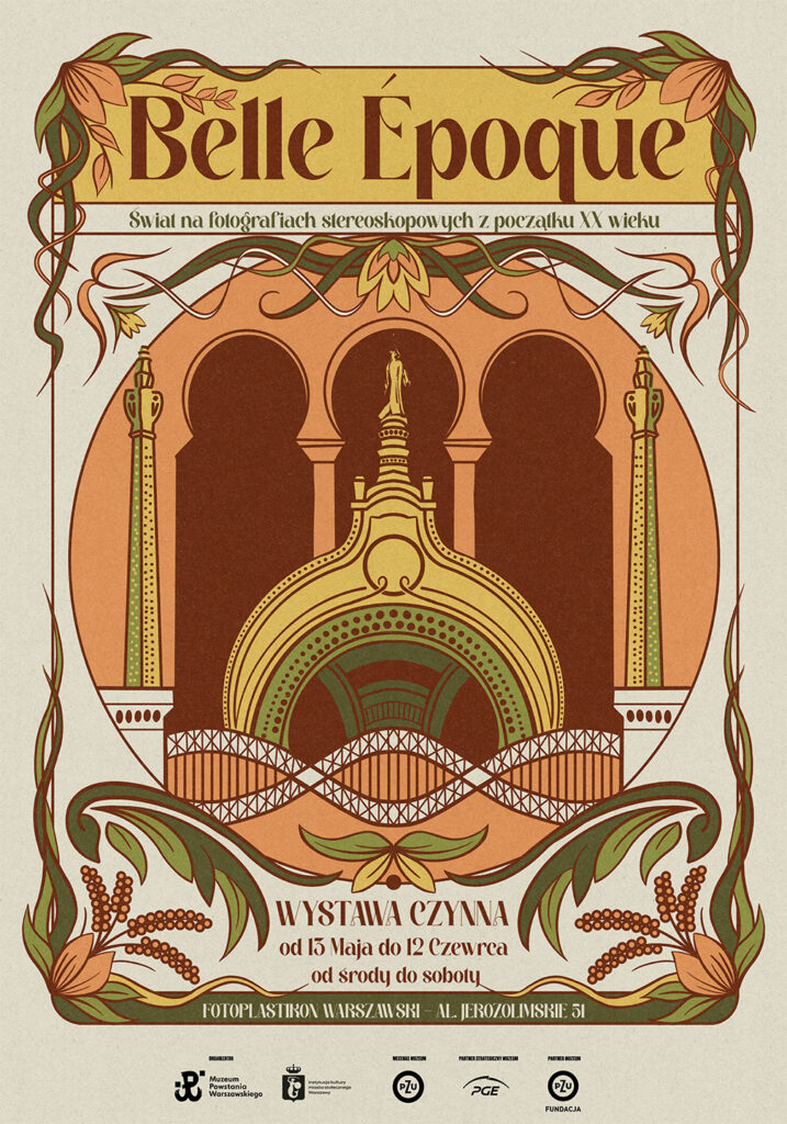 Exhibition poster for “Belle Époque” featuring Art Nouveau architecture and decorative ornament.