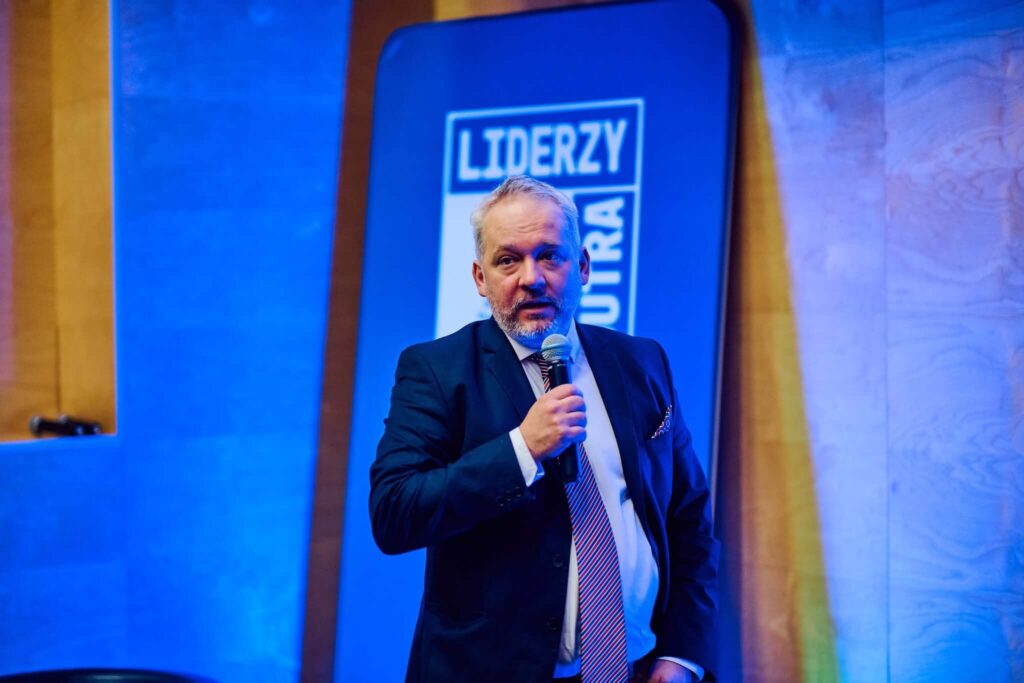 An expert gives a talk during the Liderzy Jutra conference organised by the Warsaw Rising Museum.