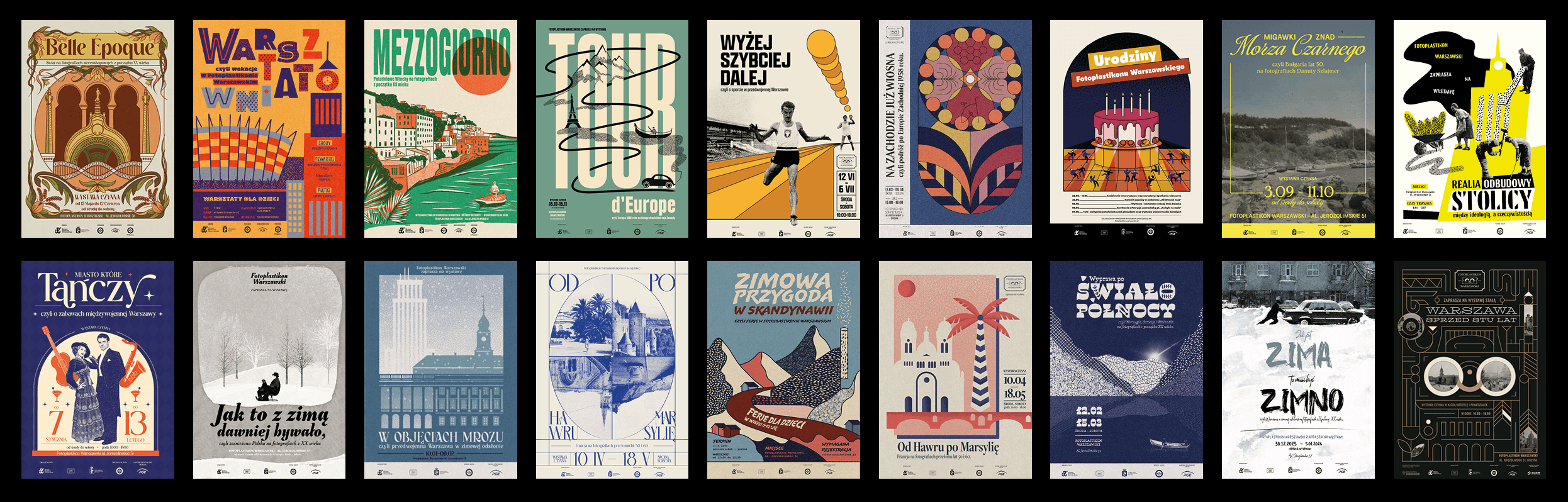 Series of poster and visual identity designs created for the Warsaw Fotoplastikon by Pracownia Witryna.