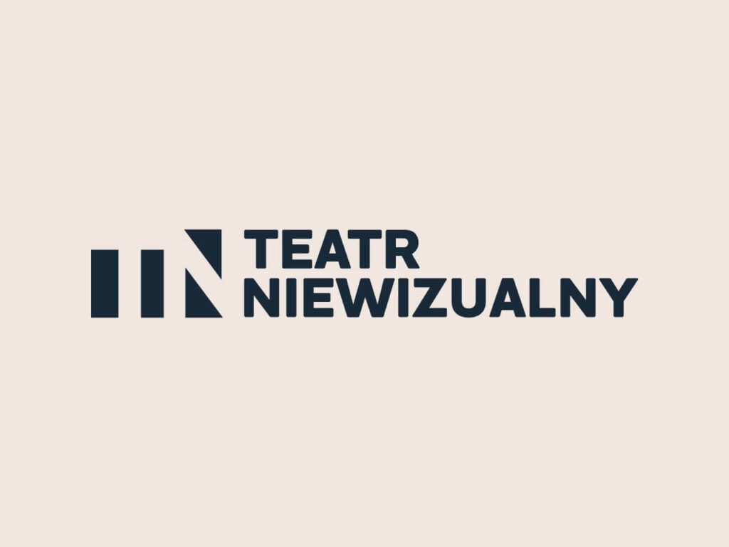 Geometryczne logo Teatru Niewizualnego z nowoczesnym sygnetem i typografią.