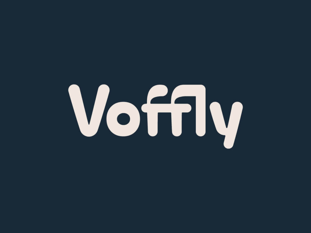Kreatywne logo Voffly z autorską typografią i charakterystycznym detalem literniczym.