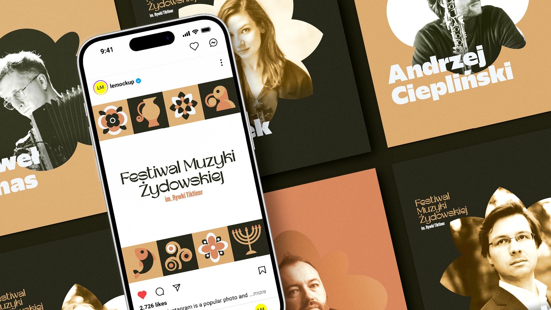 Identyfikacja wizualna festiwalu – grafiki na social media Festiwalu Muzyki Żydowskiej im. Rywki Tiktiner, edycja 2025