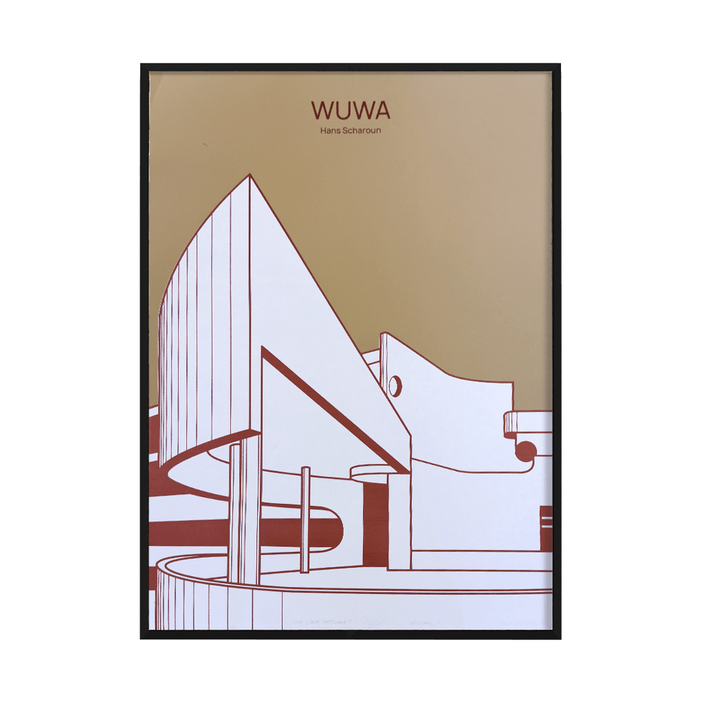 Plakat architektoniczny WUWA Wrocław – Dom hotelowy Hansa Scharouna w sitodruku